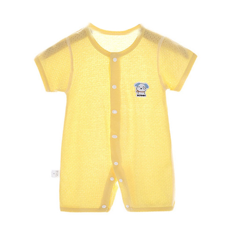 Bộ Áo Liền Quần Ngắn Tay Cài Nút Màu Trơn Thời Trang Mùa Hè Cho Bé Sơ Sinh
