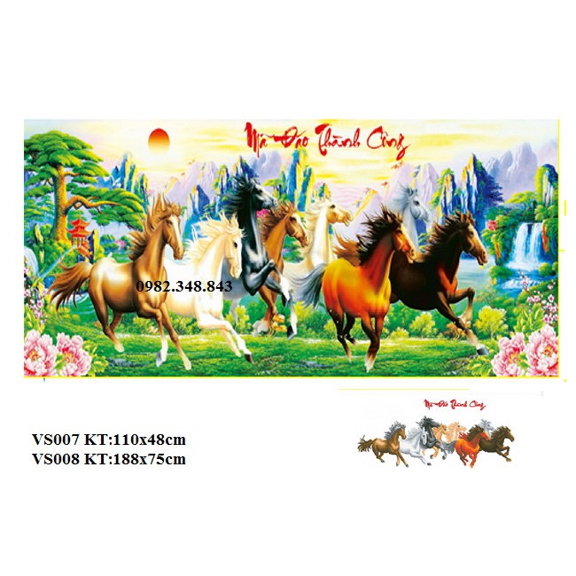 Tranh đính đá mã đáo thành công KT:110x48cm,188x78cm. Tranh gắn đá tự đính.