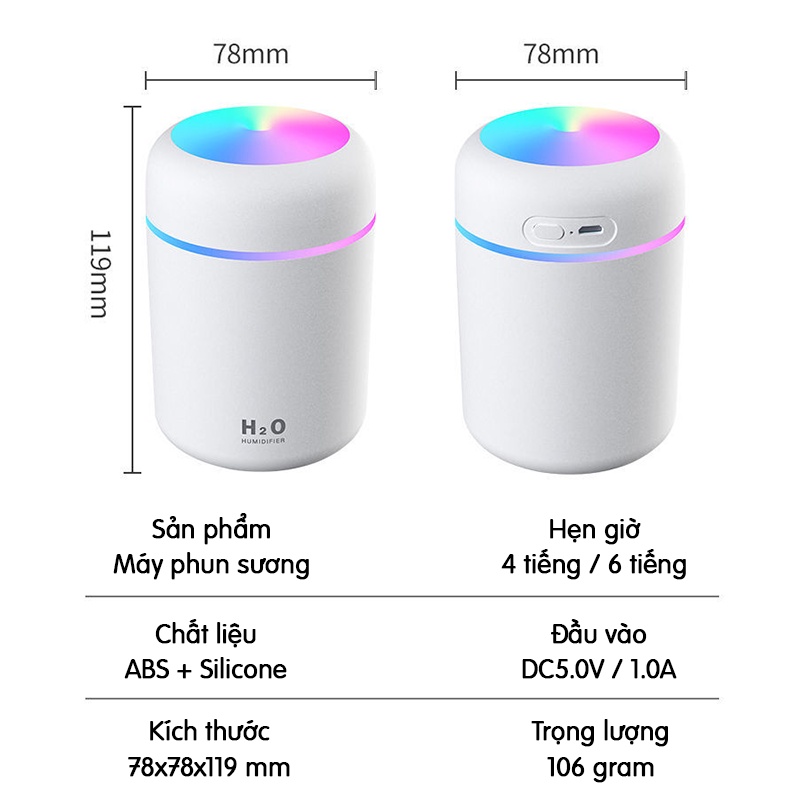 Máy phun sương mini, khuếch tán, tạo ẩm, xông tinh dầu