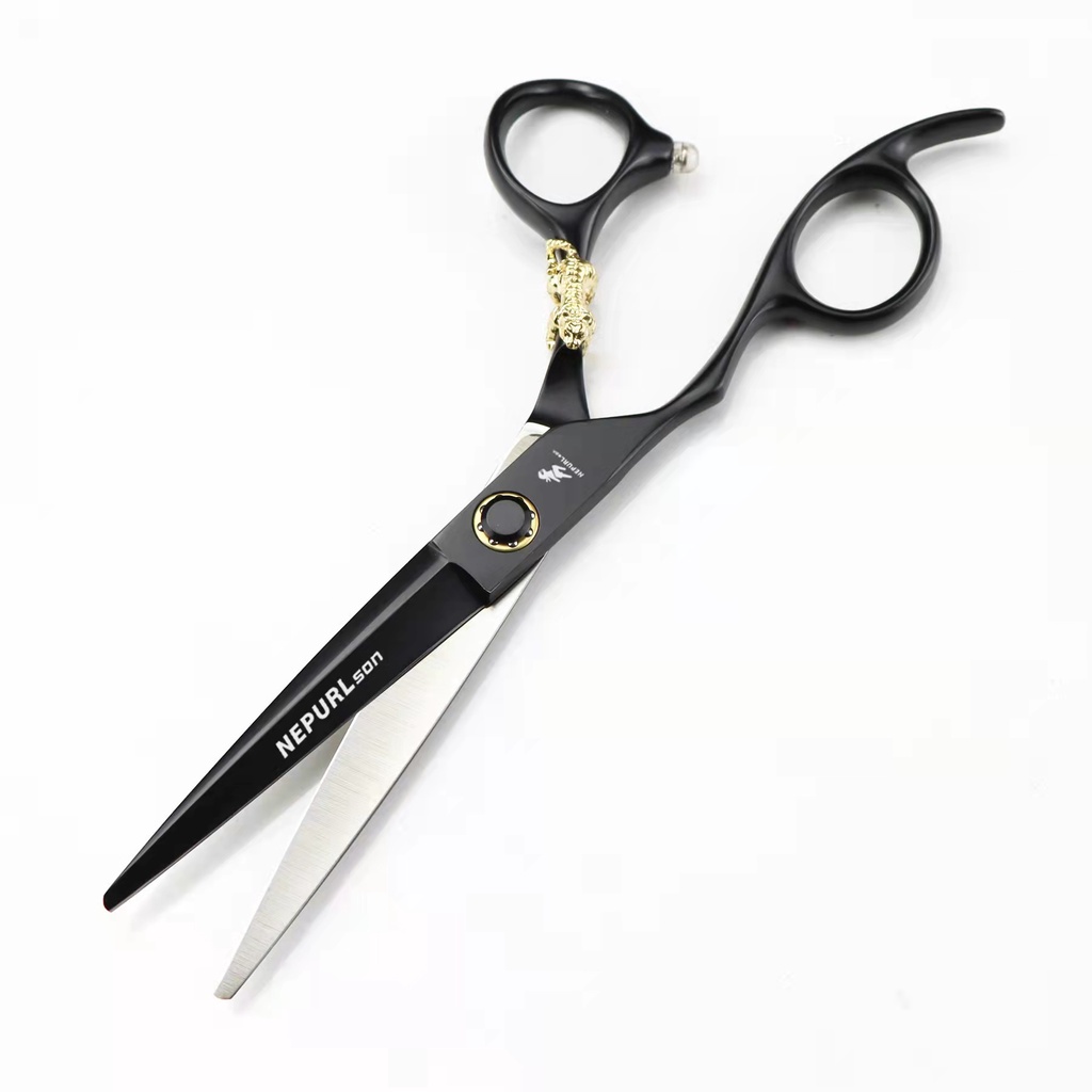 Kéo cắt tóc cầm tay trái chuyên nghiệp màu đen cao cấp 6.7 inch 440C Bằng Thép Nhật