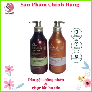 Bộ gội xả Biotin và collagen Saluting dành cho tóc dầu, phục hồi hư tổn và chăm sóc tóc 750ml chính hãng. BaohanGC