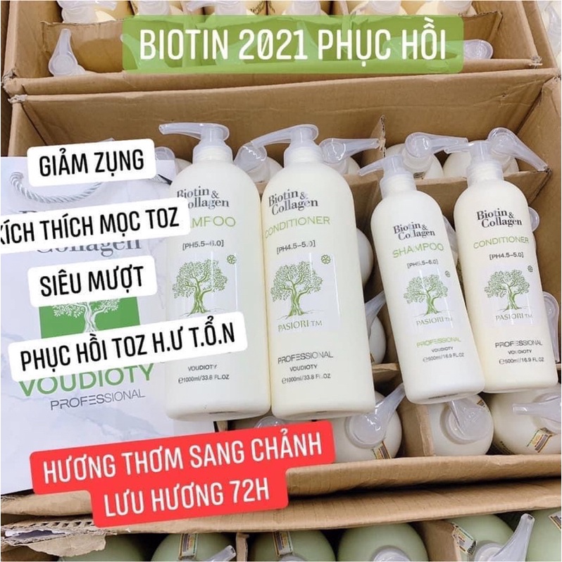 Cặp Dầu Gội Xả Biotin Collagen Trắng 500-1000ml Chính Hãng, Giảm Rụng Tóc, Chăm Sóc Tóc Hư Tổn