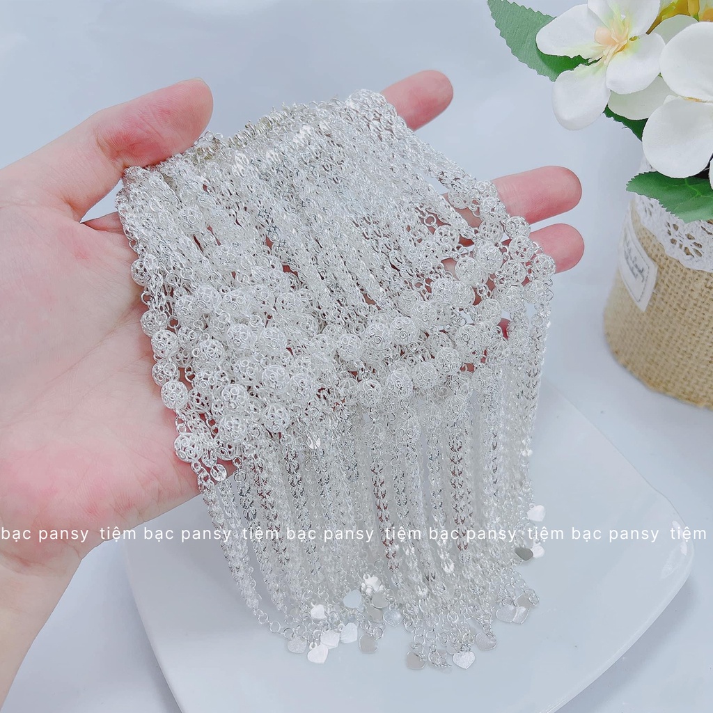 Lắc bạc nữ PANSY mẫu đuôi phụng phối charm duyên dáng - Vòng tay nữ bạc ta cao cấp