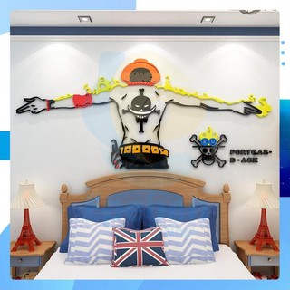 Tranh Dán Tường Mica 3D Truyện Tranh One Piece ACE Trang Trí Quán Game Phòng Game Thủ