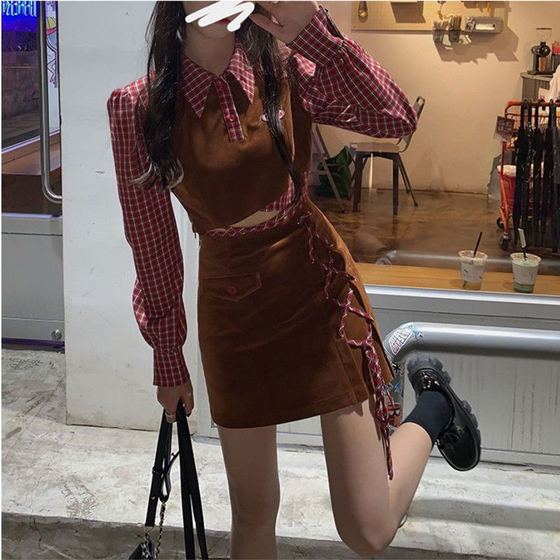 Set Áo Và Chân Váy Cột Dây Họa Tiết Kẻ Sọc Thời Trang Mùa Xuân 2022 Mới Cho Nữ