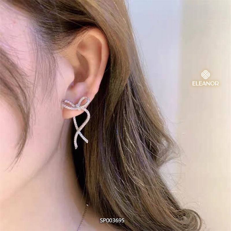 Bông tai nữ chuôi bạc 925 Eleanor Accessories đính đá hình nơ phụ kiện trang sức 3695