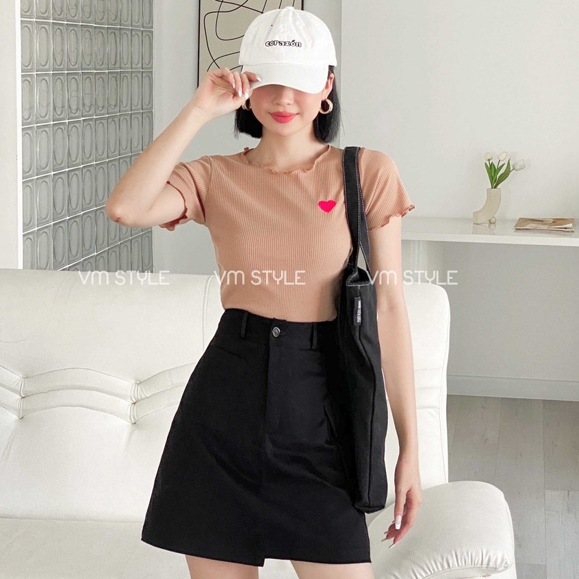 Áo thun tay ngắn VM STYLE THÊU TIM ulzzang thời trang nữ 22ATU03T370307