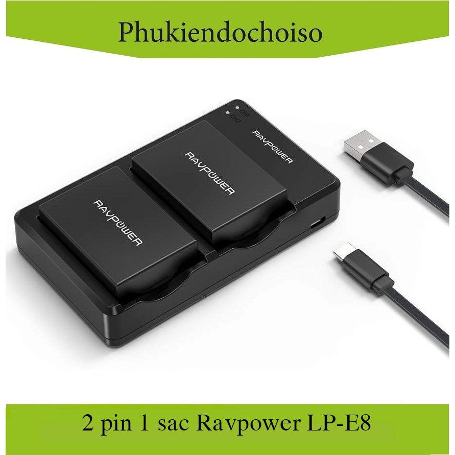 Bộ 2 pin 1 sạc máy ảnh Ravpower cho Canon LP-E8