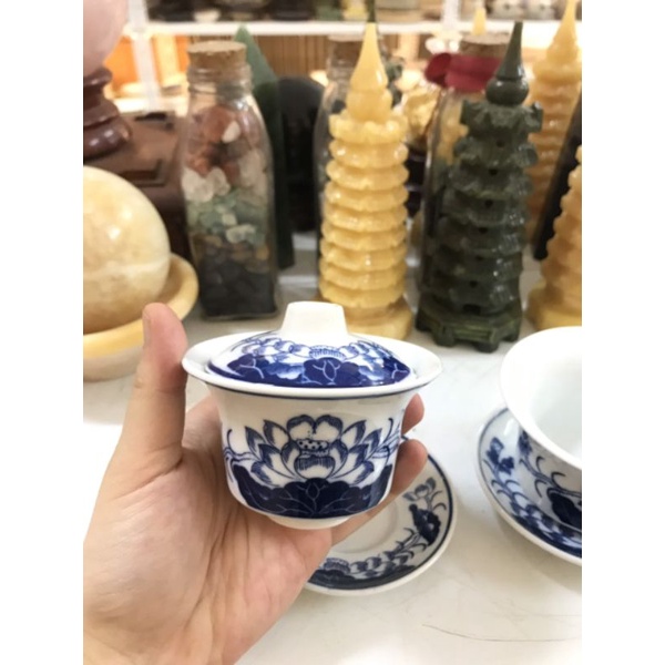 CHÉN NƯỚC THỜ HOA SEN - BÁT TRÀ SÂM SEN LAM