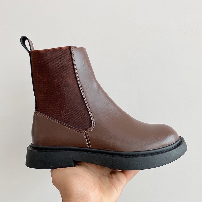 (CÓ SẴN - Nâu) Giày boot chelsea da bò trơn cao cổ ulzzang cao cấp - Tunime Store GiàyL33 | WebRaoVat - webraovat.net.vn