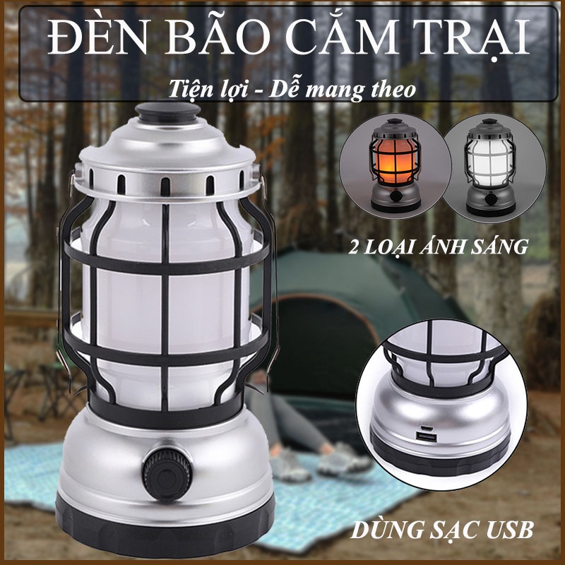 Đèn bão - Đèn lều camping năng lượng Mặt Trời dã ngoại, trang trí ngoài trời, cắm trại phong cách cổ điển