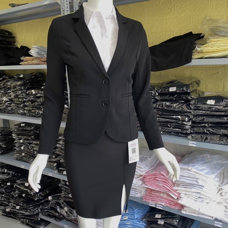 Chân váy công sở ôm HATOP xẻ trước vải thun co giãn 4 chiều loại 1 màu đen có 1 túi bên trong CVOD024