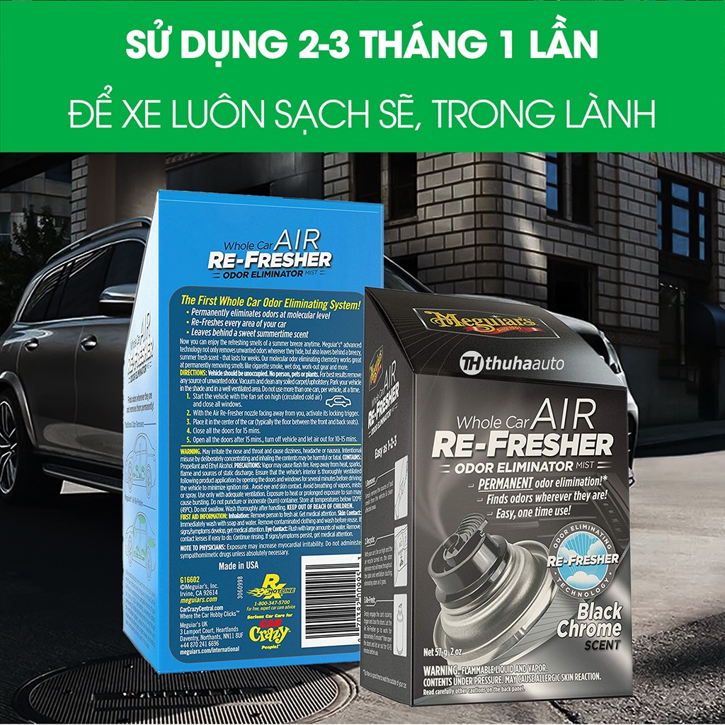 Xịt khử mùi diệt khuẩn ô tô Meguiars Air Refresher chính hãng hương thơm nước hoa cao cấp loại bỏ mùi nội thất xe hơi