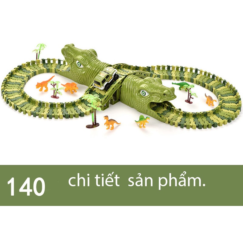 Bộ dồ chơi lắp rap Xe điện vượt hang động công viên  khủng long,  trẻ em tự do lắp ráp các khối xây dựng.