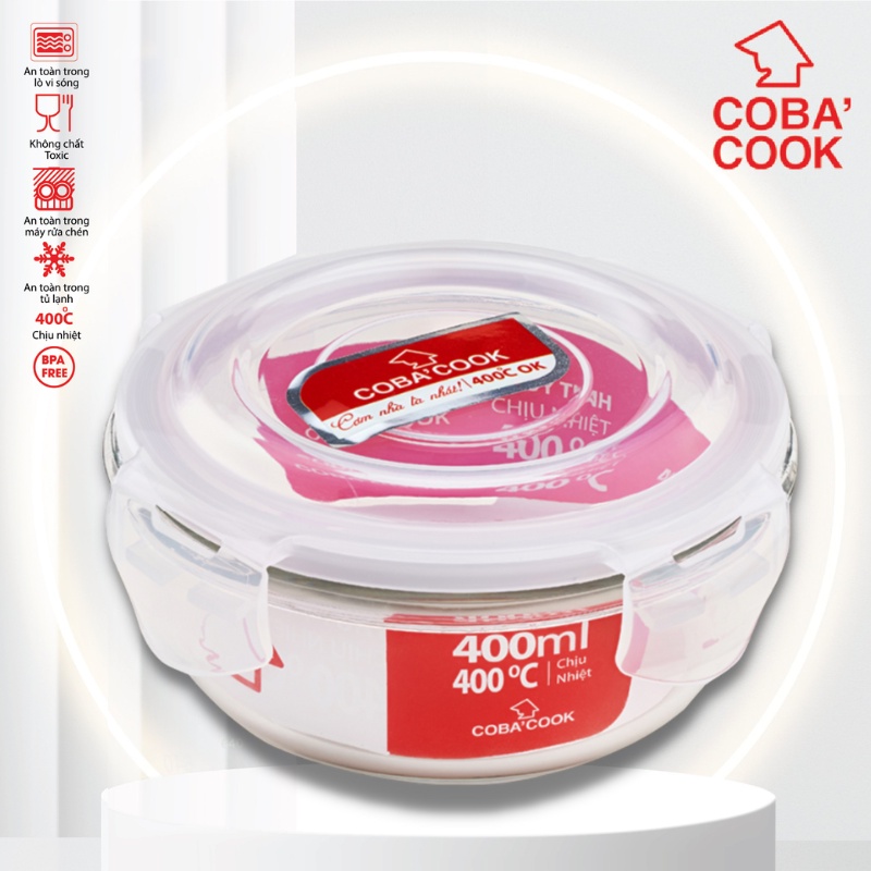 Hộp Thủy Tinh Bảo Quản Thực Phẩm Chịu Nhiệt COBACOOK Hình Tròn-CBHR400XA