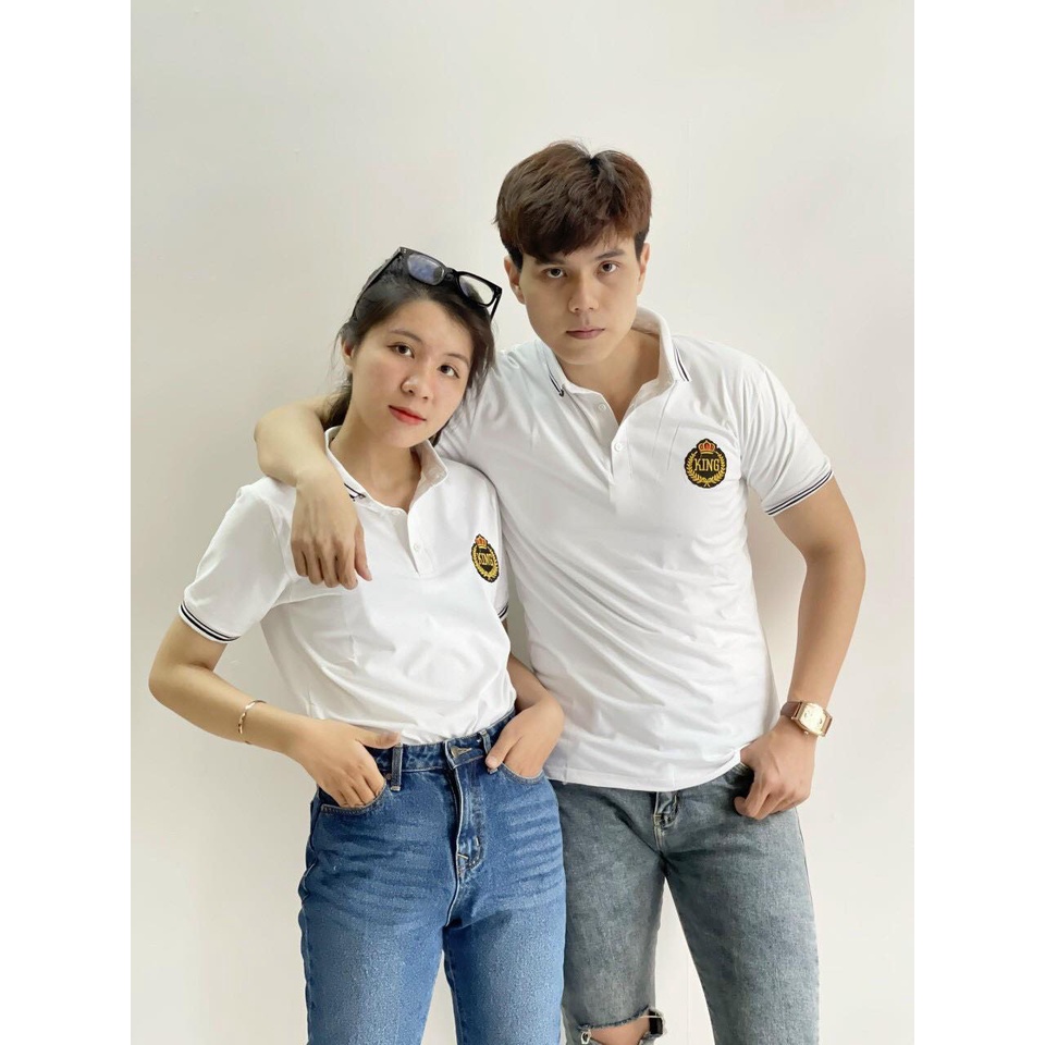 [ÁO ĐÔI POLO]  áo thun nam nữ in  logo KING  cotton  nhấn tay và cổ áo