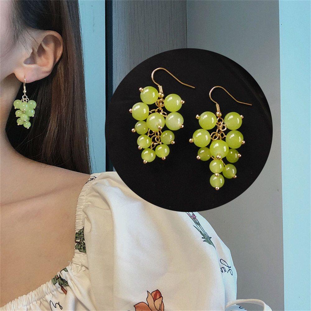 Khuyên Tai Dạng Hạt Màu Xanh Lá Cây Thời Trang Cho Nữ