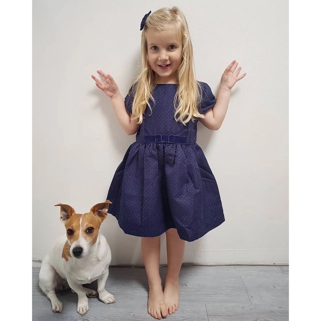 Váy chấm bi màu xanh than dành cho bé gái-thanh lý