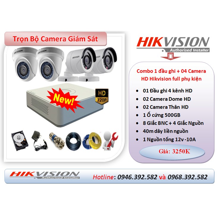 Combo bộ đầu ghi Camera Hikvision 7104HGHI-F1 +4 Camera HD
