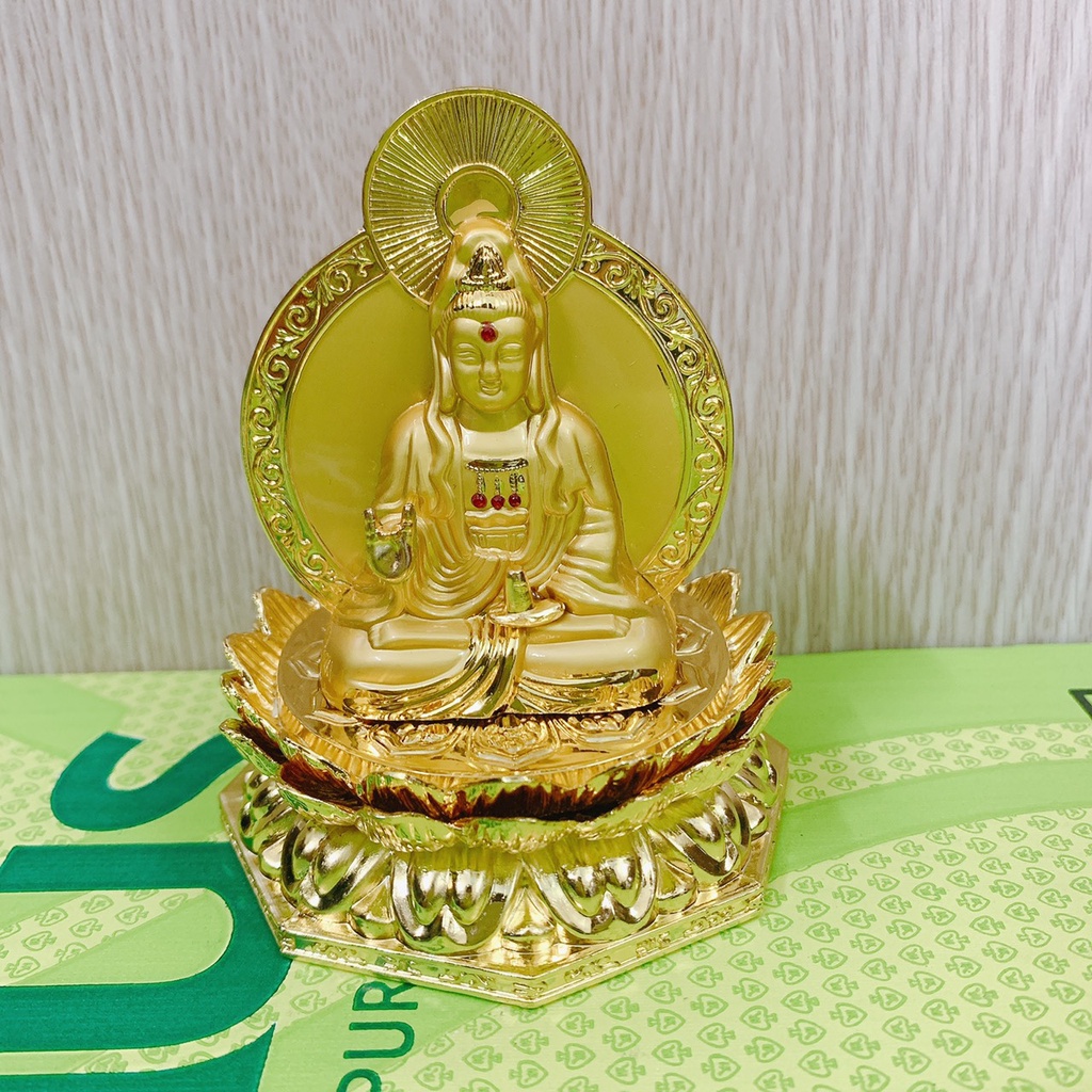 Tượng Phật Bà Quan Thế Âm Bồ Tát 2 Mặt, Đế Hoa Sen Cao Cấp Trang Trí Phòng Khách, Xe Hơi, Bàn Làm Việc