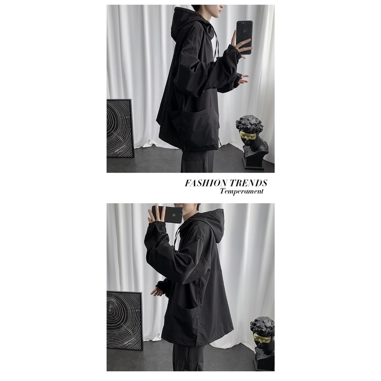 Áo khoác IFNICEFUTURE mặc chui đầu có mũ trùm phối túi lớn kiểu Hong Kong thời trang cặp đôi size M-2XL