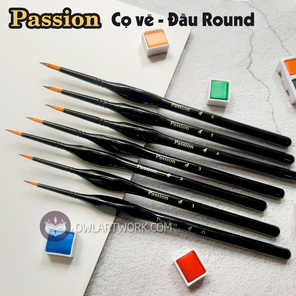 Cọ Tỉa, Cọ Vẽ Màu Nước Passion Hàn Quốc - Đầu tròn (Round)