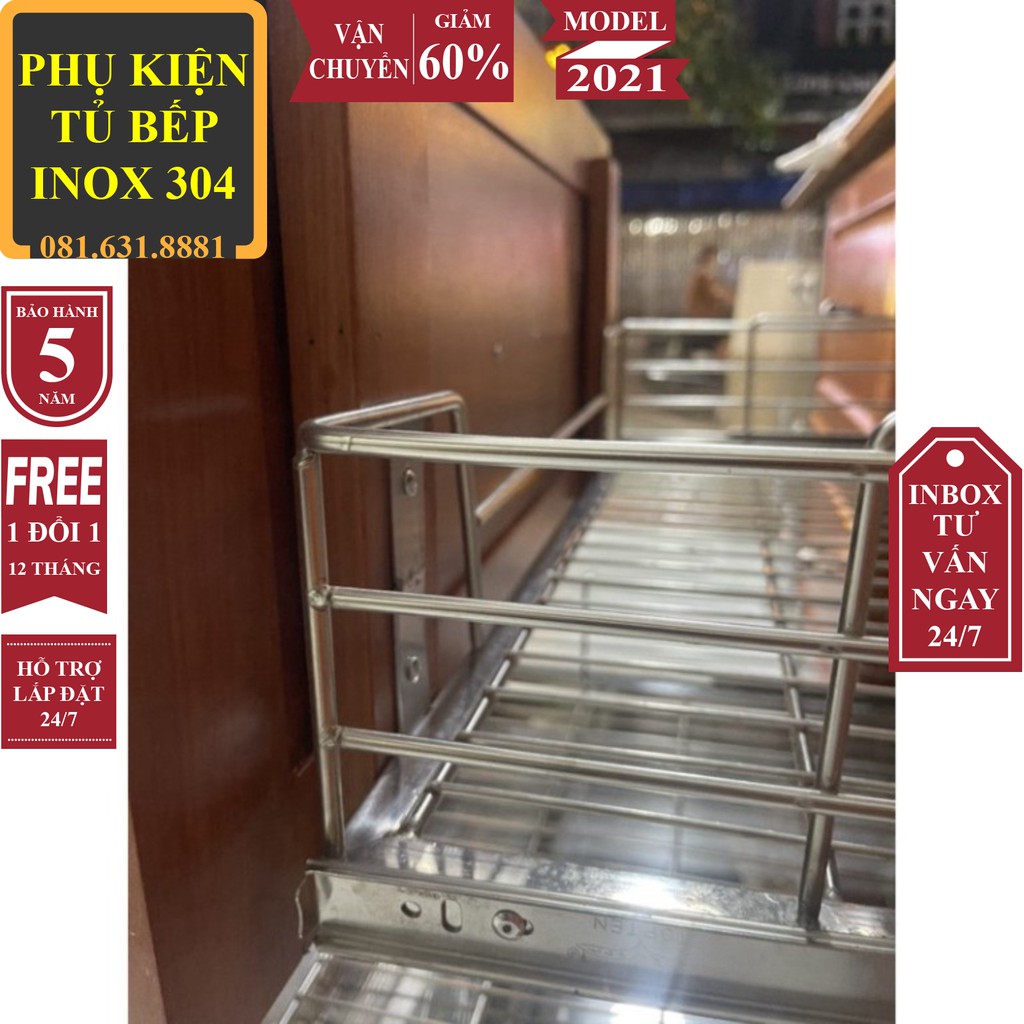 Giá để xoong nồi, giá kéo đựng xoong nồi lắp tủ bếp dưới kèm ray trượt inox 304 bán lẻ 1 tầng