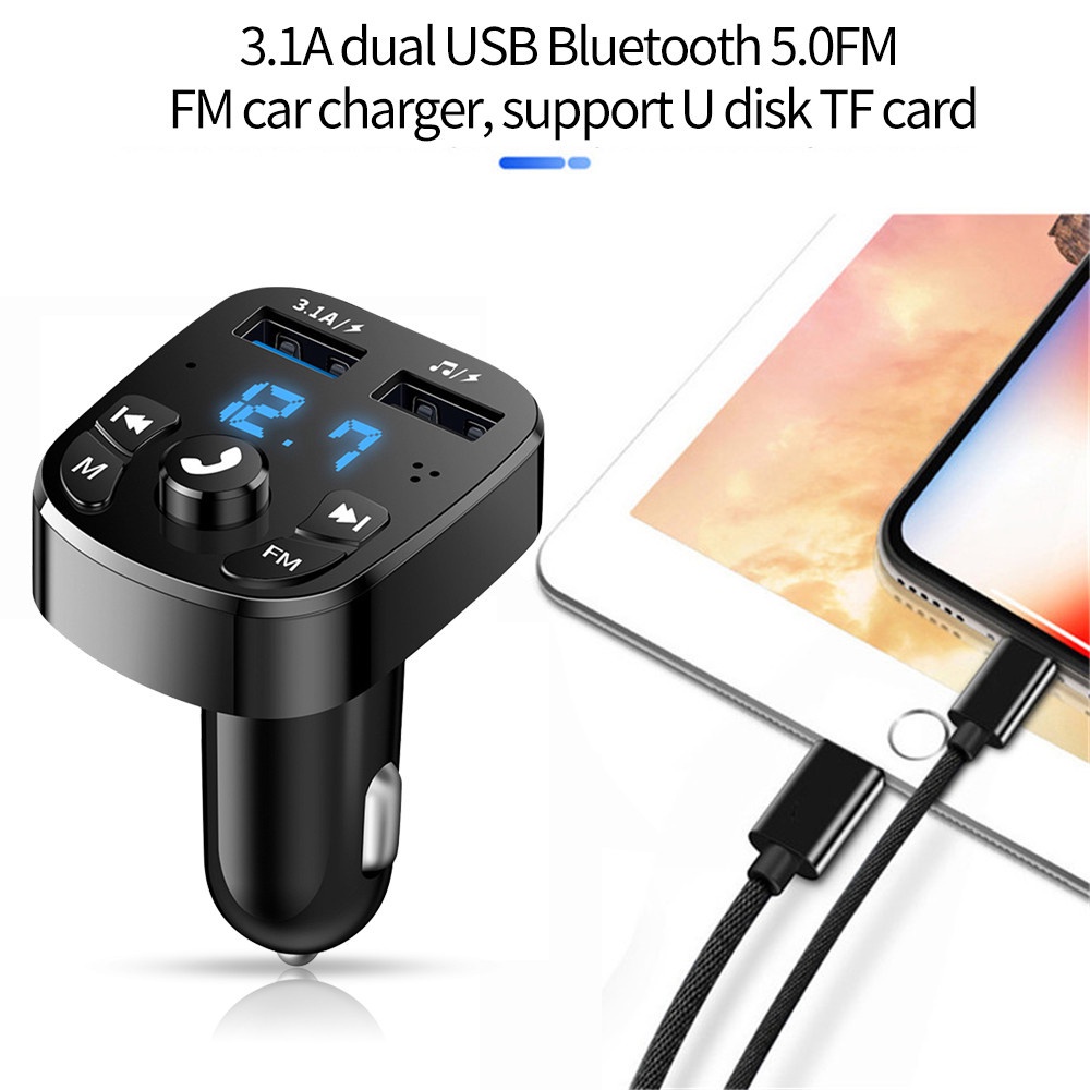 Tẩu Sạc Hai Cổng USB 3.1A 24V Bluetooth 5.0 Hỗ Trợ Thẻ TF Màn Hình Điện Áp Cho Xe Hơi | BigBuy360 - bigbuy360.vn