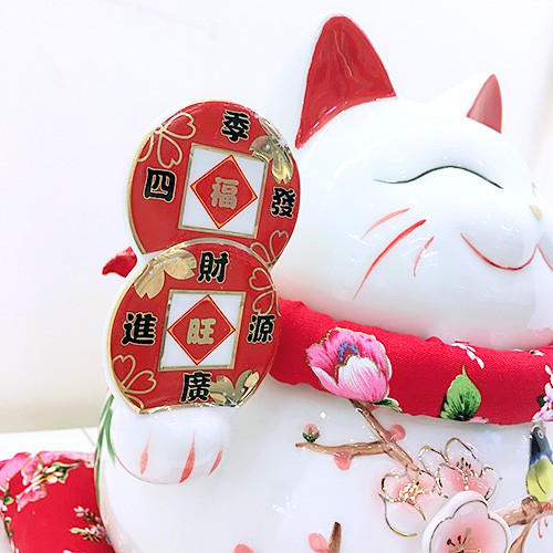 Mèo thần tài giơ 2 tay Tài lộc Phú quý 25cm, mèo may mắn Nhật Bản Maneki neko 9005