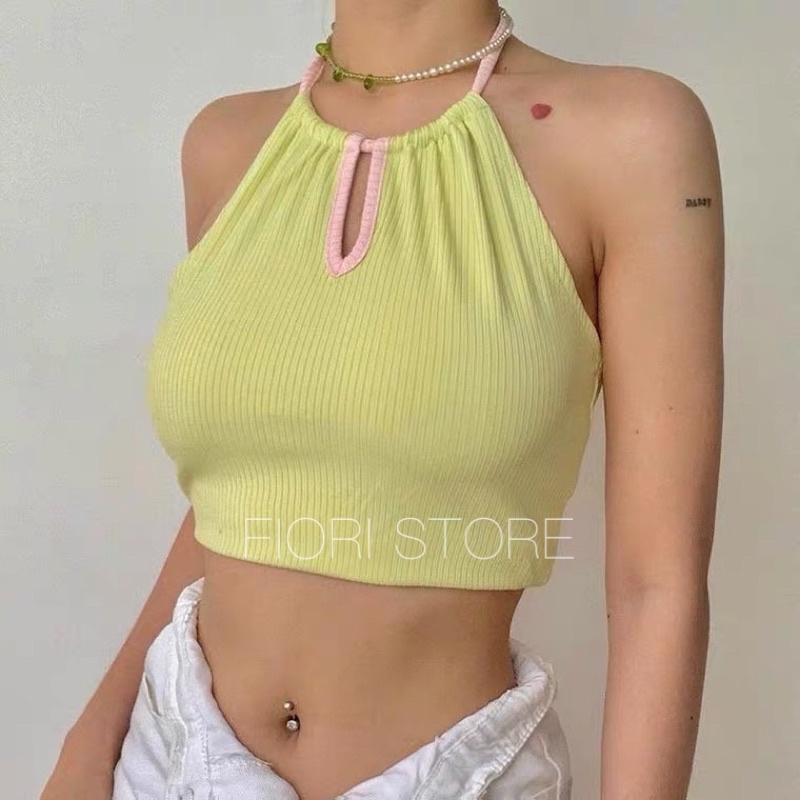 Áo Croptop Cổ Yếm Cột Dây Gam Màu Pastel Xinh Xắn Dễ Thương 350 FIORI STORE