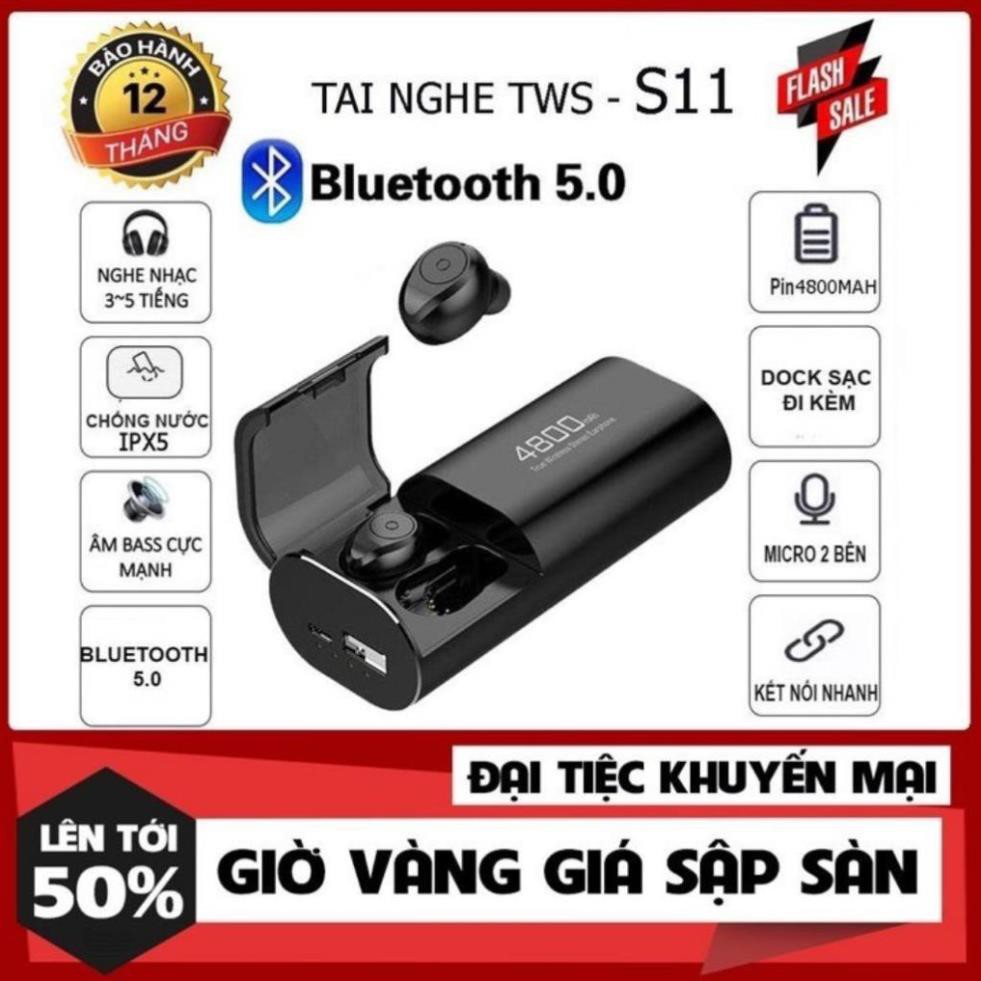 Tai Nghe Bluetooth Không Dây Kiêm Sạc Dự Phòng 4800Mah S11 TWS 5 0 Siêu Tiện Lợi Cho Iphone, Android