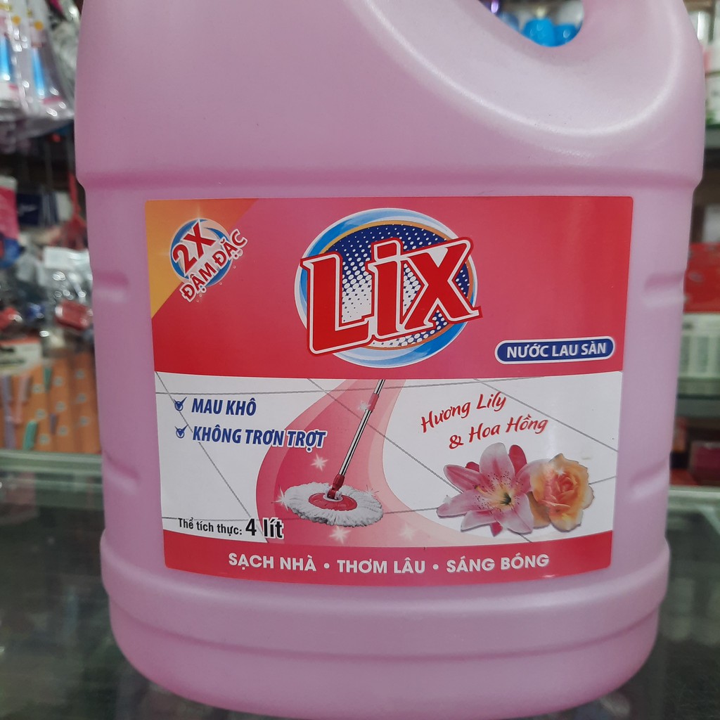 Nước lau sàn Lix hương lily &amp; hoa hồng can 4 lít