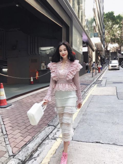 Áo sơ mi lưới bèo ulzzang tiểu thư siêu xinh