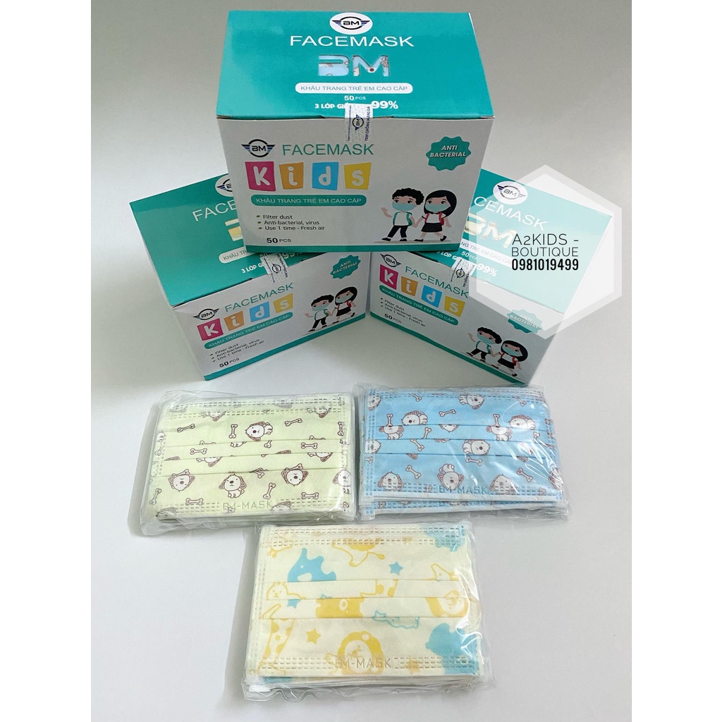 Khẩu Trang Y Tế Cao Cấp Trẻ Em 3 Lớp Kháng Khuẩn Hoạ Tiết Dễ Thương (Hộp 50 cái) – Cho Bé Từ 3 Đến 10 Tuổi