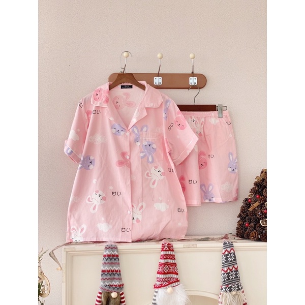 Bộ pijama mặc nhà bộ ngủ nữ bộ thô tay cộc quần cộc chất siêu mát mùa hè 2023 đang sale giá siêu ưu đãi Kingofjamas