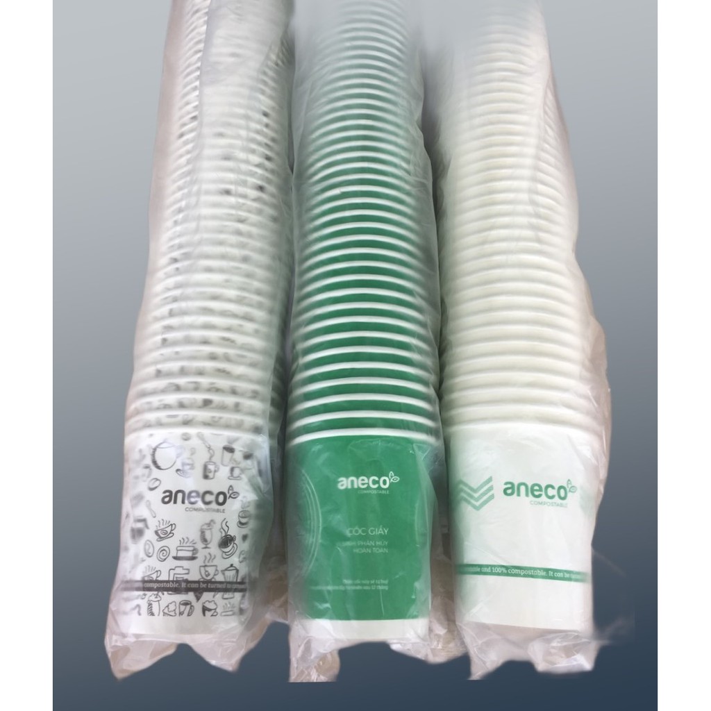 Cốc giấy dạng lốc ANECO phân hủy sinh học hoàn toàn - Không nhựa 100% - Bảo vệ môi trường (Lốc 50-100 cốc)