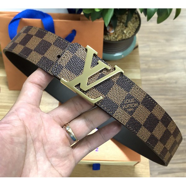 Thắt lưng nam hàng hiệu cao cấp, dây nịt LV caro Nâu mặt vàng Koowy Store