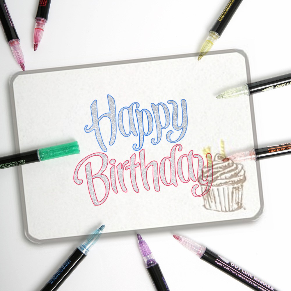 Bút nhũ nét viền chữ sẵn outline marker kim tuyến Sổ KLONG, bút out line B06 nhiều màu