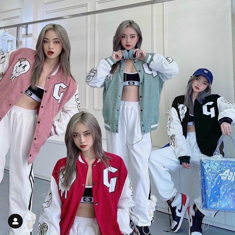 Áo Khoác Bomber ❤ Áo Varsity GONZ Nhung Tăm Unisex Form Rộng