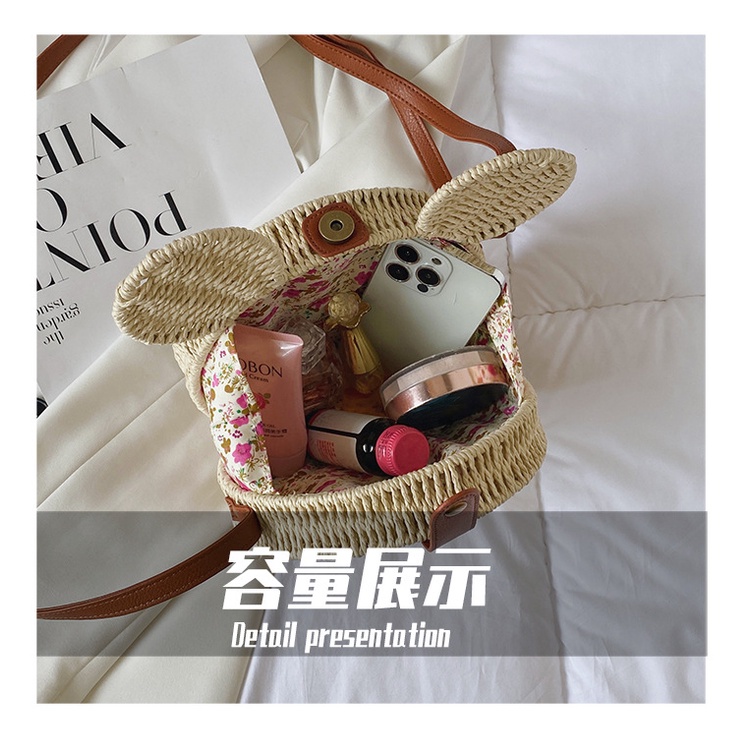 Túi Cói JASMIN NOIR Đeo Chéo Dáng Tròn Kiểu Dáng Đơn Giản Cho Nữ