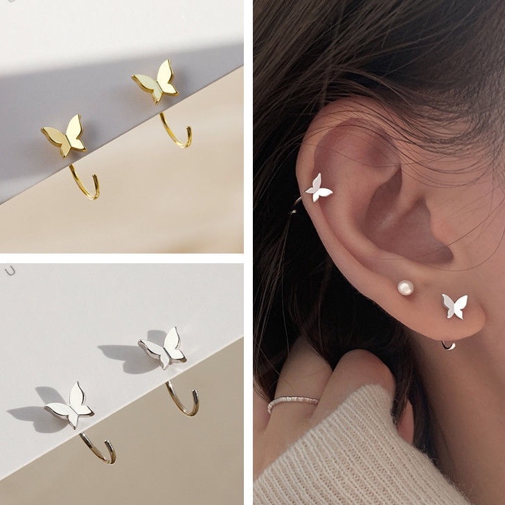 『Mango』Bông Tai Mạ Bạc 925 Hình Bướm Phong Cách Hàn Quốc Thời Trang Cho Nữ A141