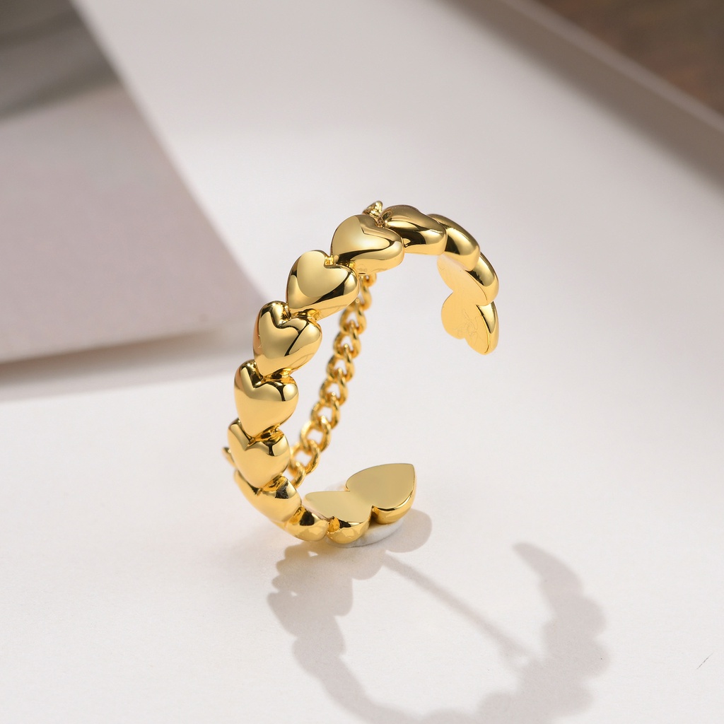 Vnox Nhẫn Đeo Tay Kim Loại Hình Trái Tim Hai Lớp Thời Trang