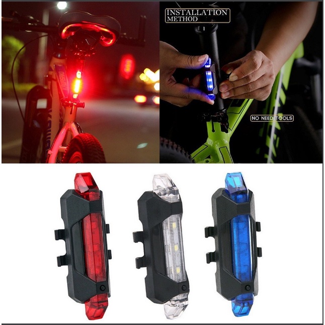 Đèn xe đạp đèn báo hiệu gắn đuôi xe đạp 5 bóng LED có cổng sạc USB