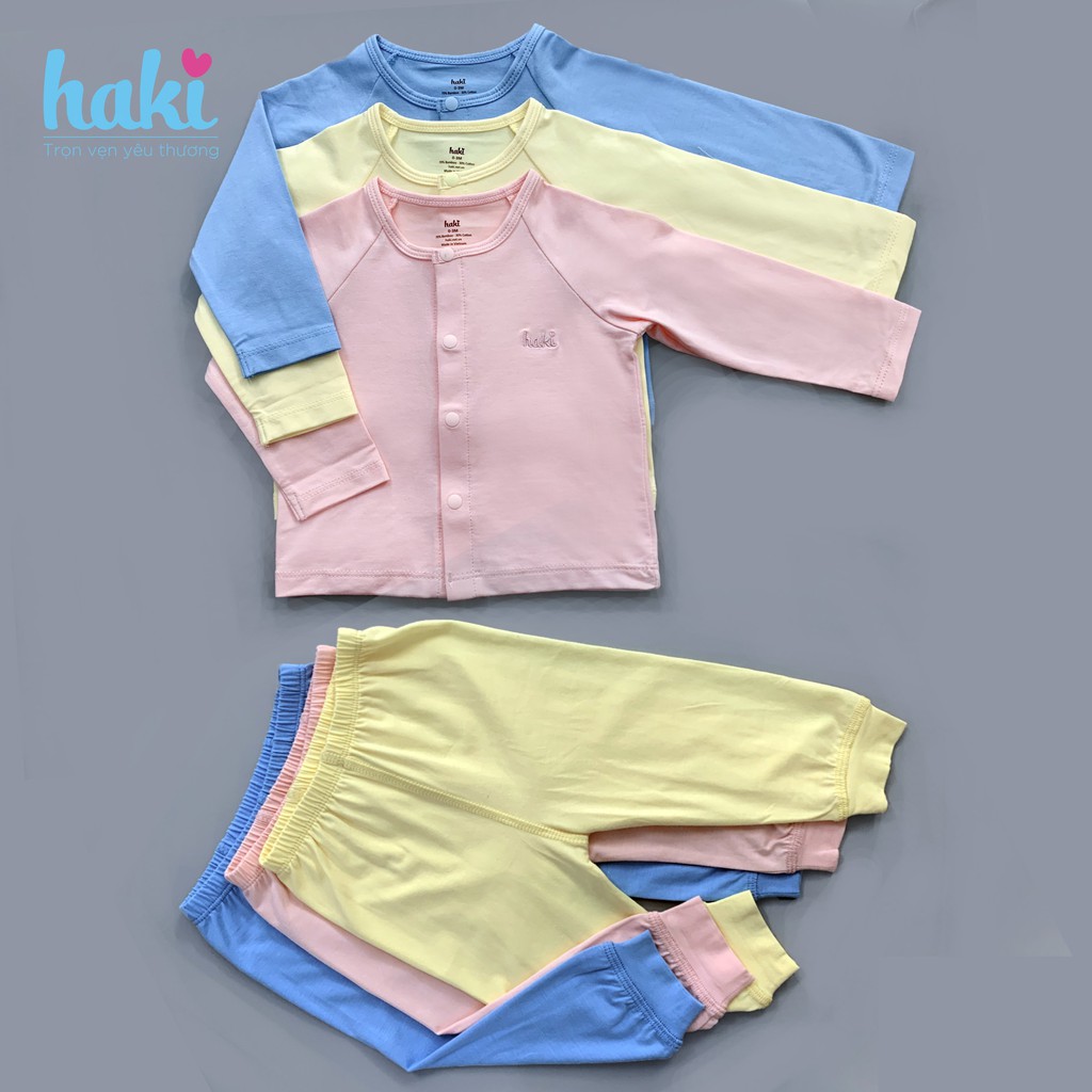 Bộ quần áo dài cài giữa tay raglan; set mặc nhà bé trai và gái vải Bamboo + Cotton cao cấp HAKI BB010 (2.5-13kg)