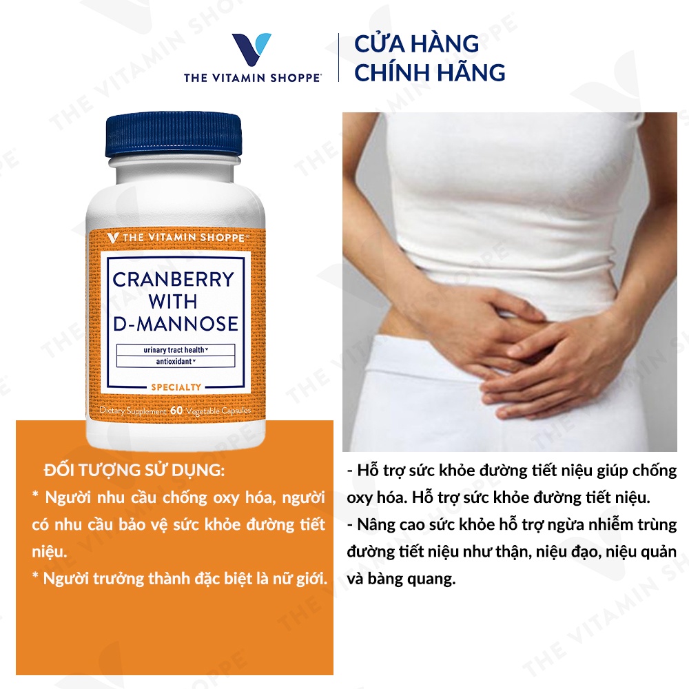 Viên uống hỗ trợ đường tiết niệu The Vitamin Shoppe Cranberry With D-Mannose 60 viên