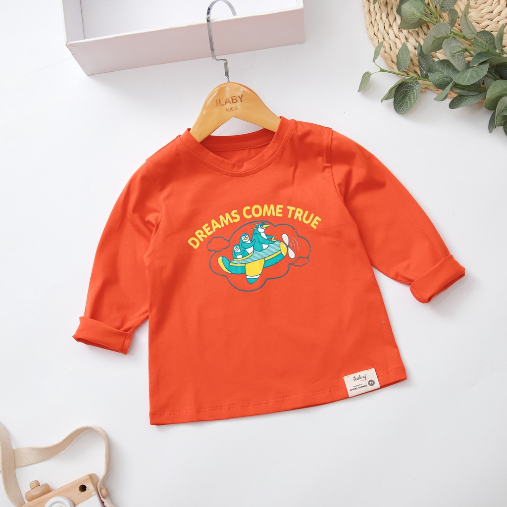 Áo thun cho bé trai ILABY thiết kế dài tay in hoạt tiết trước ngực [20IB04361021]