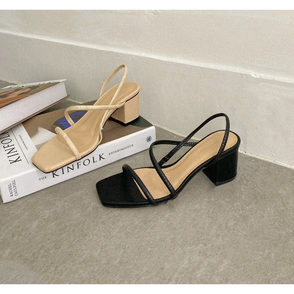 GIÀY SANDAL GÓT VUÔNG NỮ COLEE QUAI MẢNH BO SƯỜN 6 CM