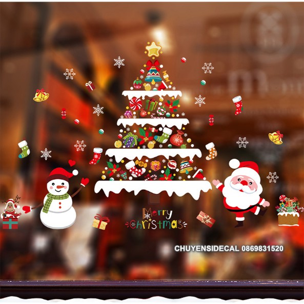 Decal trang trí tường Noel - Cây Thông Họa Tiết Nhiều Phụ kiện đáng yêu