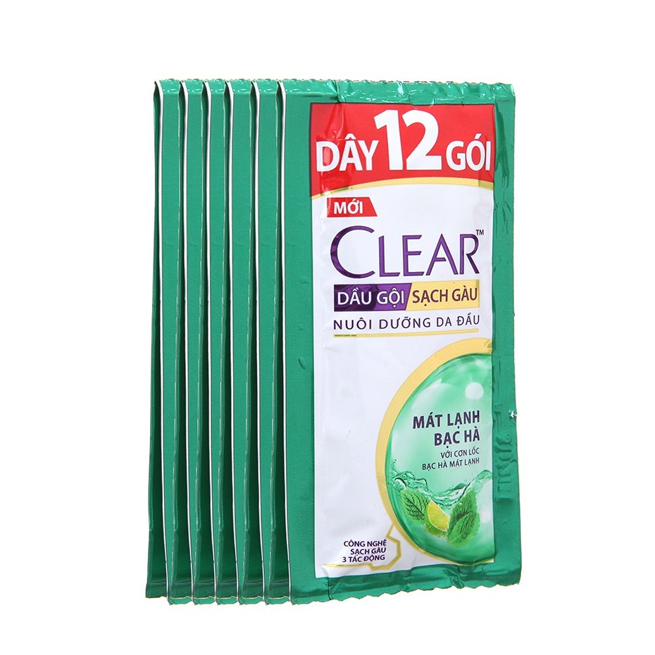 🍀🍀Combo 10 Dây Dầu Gội Clear Mát Lạnh Bạc Hà - Dây 12 gói
