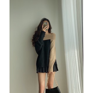 Áo len trễ vai phối tay oversized